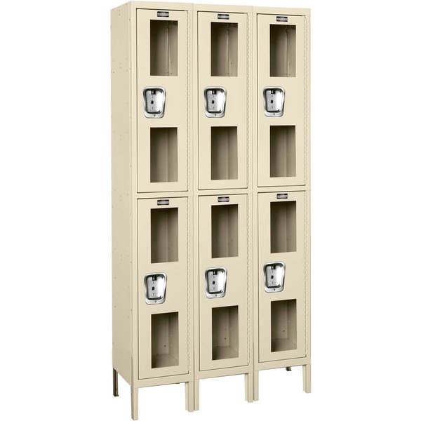 Global Industrial 2-Tier 6 Door Clear View Locker, 12W x 15D x 36H, Tan, Unassembled B2311320